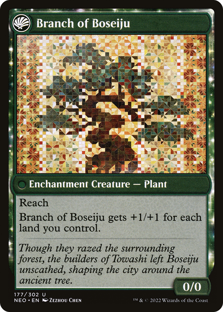 Boseiju Reaches Skyward // Branch of Boseiju (NEO-177) - Kamigawa: Neon Dynasty: (fandfc, enchantment) Foil
