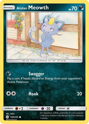 Alolan Meowth 128/236  - Reverse Holofoil SM  Cosmic Eclipse - Common