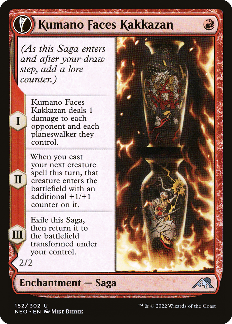 Kumano Faces Kakkazan // Etching of Kumano (NEO-152) - Kamigawa: Neon Dynasty: (fandfc, enchantment)