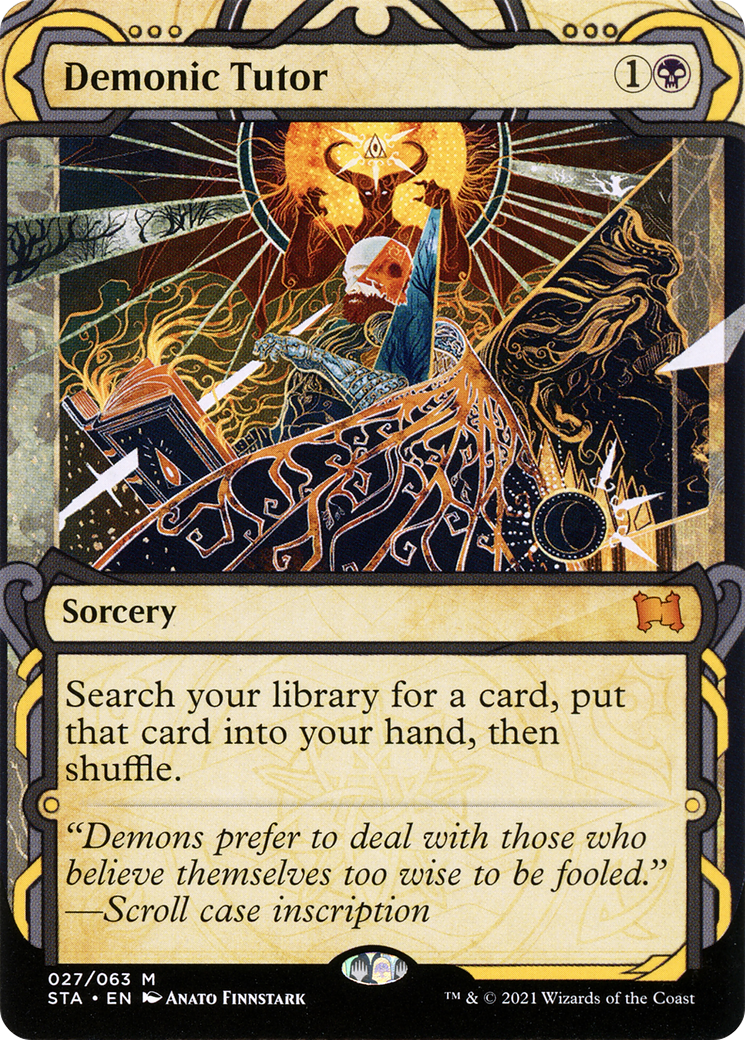 Demonic Tutor (STA-027) - Strixhaven Mystical Archive: (Showcase) (Borderless) Etched Foil
