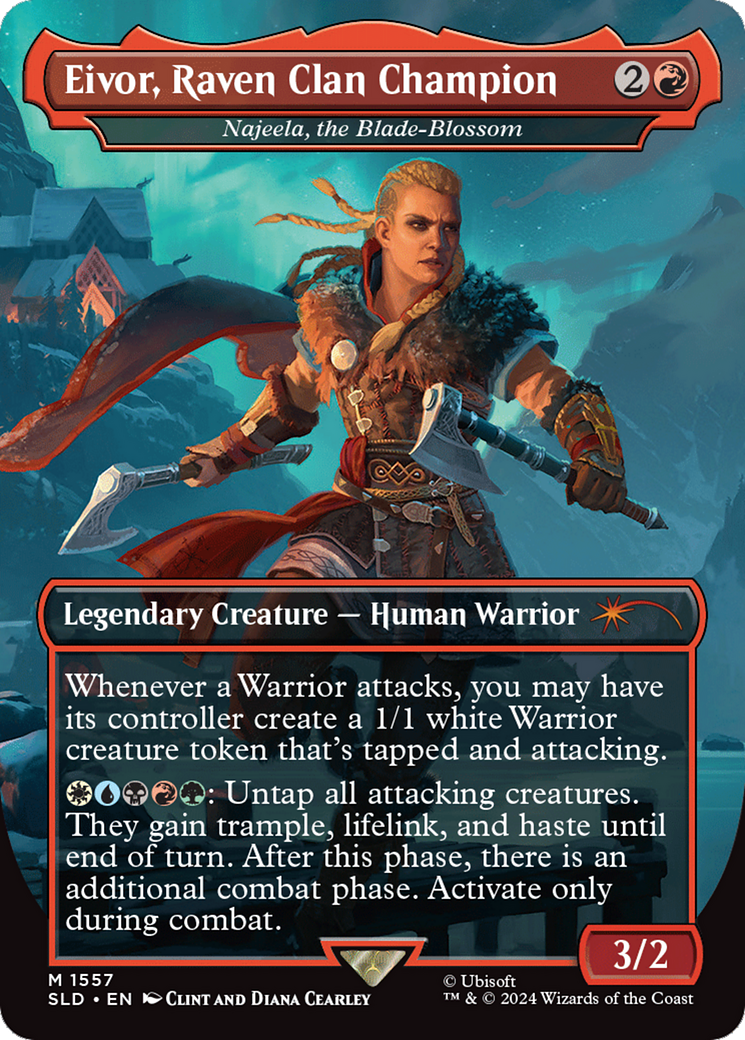 Najeela, the Blade-Blossom (SLD-1557) - Secret Lair Drop / Eivor, Raven Clan Champion (Borderless) Foil