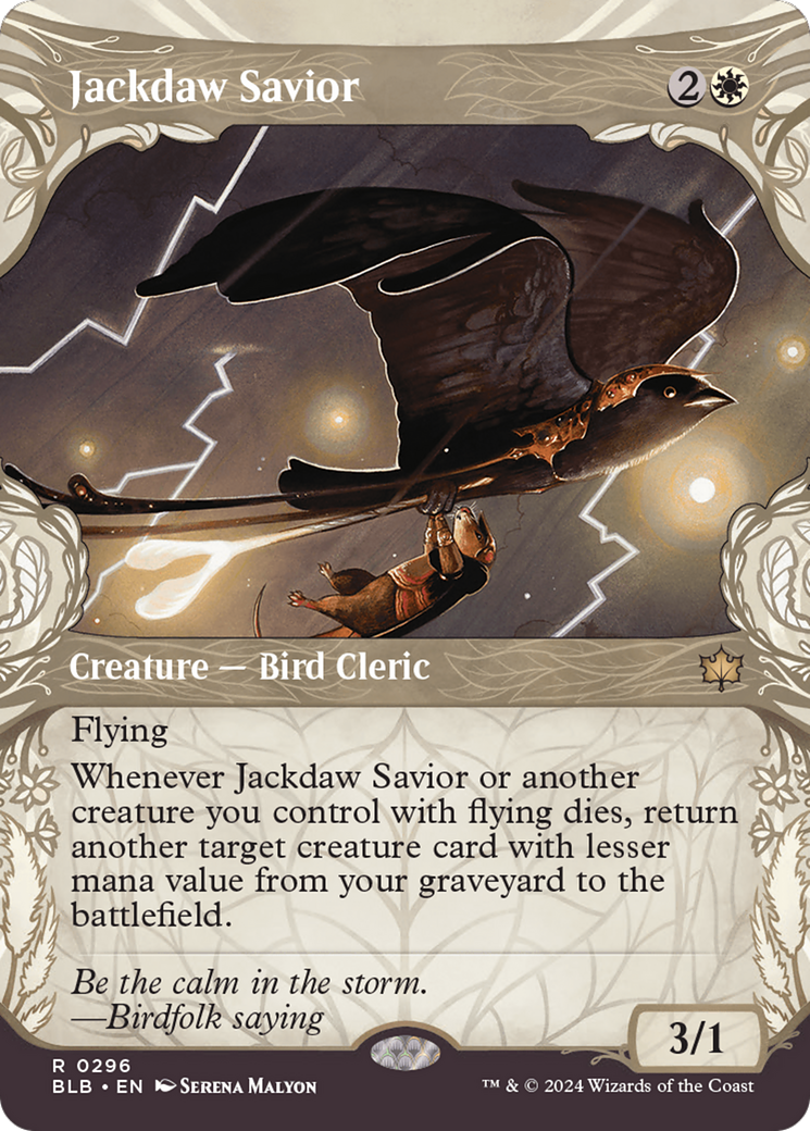 Jackdaw Savior (BLB-296) - Bloomburrow: (Showcase) (Borderless) Foil