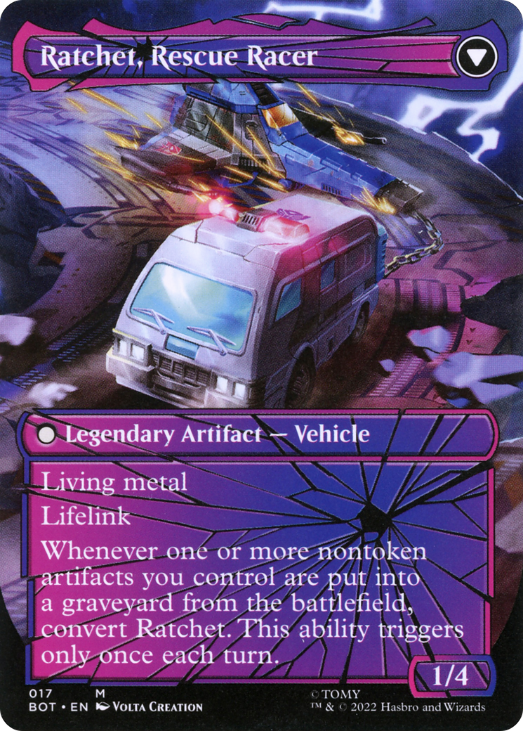 Ratchet, Field Medic // Ratchet, Rescue Racer (BOT-017) - Transformers: (convertdfc, shatteredglass) (Borderless)