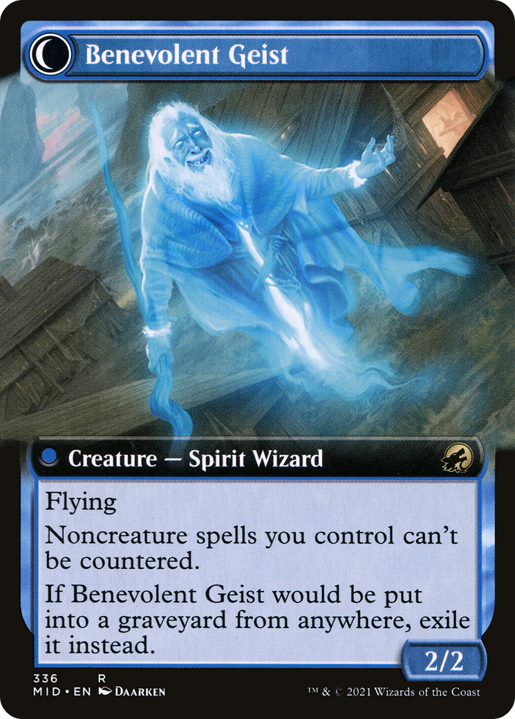 Malevolent Hermit // Benevolent Geist (MID-336) - Innistrad: Midnight Hunt: (Extended Art, Double Faced Transform) Foil